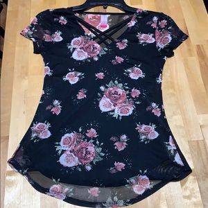 Pink floral black shirt
